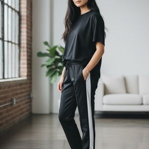 Sweet Romeo Black & White Track Pants  Orig $ 78 L Zipper Bottoms & Pockets